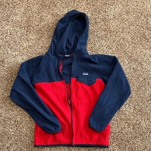 Patagonia Kids Navy and Red Hooded Fleece Zip Jacket